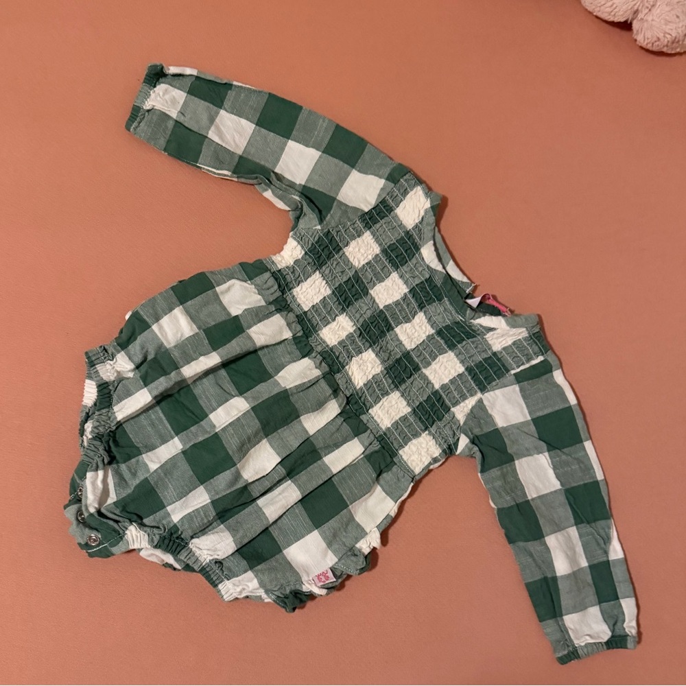 Ruffle Butts Green and White Gingham Bubble Romper